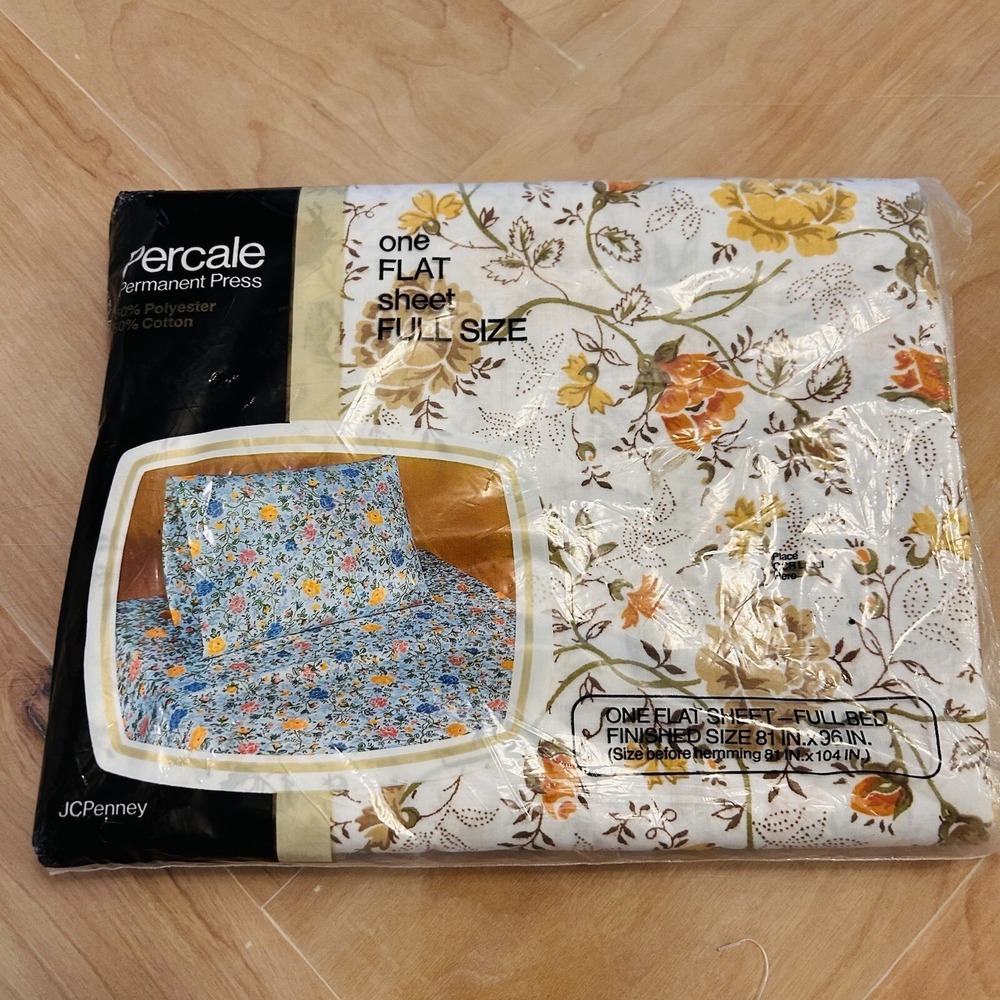 JCPenney Vintage Percale Permanent Press Flat Full Sheet Floral Sterling Rose